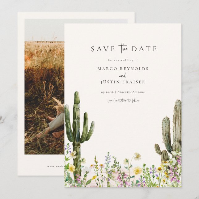 Wildblume Wüstenhochzeit Foto Save the Date Einladung (Vorne/Hinten)