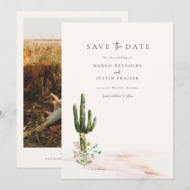 Wildblume Wüstenhochzeit Foto Save the Date Einladung (Vorne/Hinten)