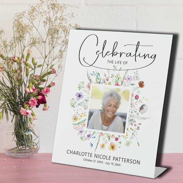 Wildblume zum Leben des Fotos Gedenkfeier Sockelschild (Wildflower Celebration of Life of Photo Memorial Pedestal Sign)
