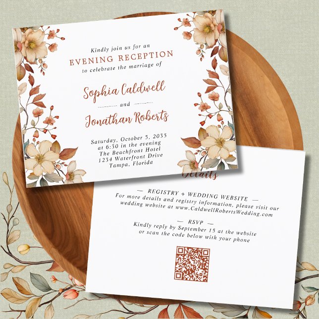 Wildblumen Abend Empfang Herbsthochzeit Postkarte (Wildflowers Fall Colors Horizontal Evening Wedding Reception Invitation)