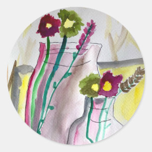 Wildblumen abstrakter Vase-Kunst Runder Aufkleber