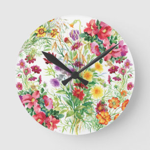 Wildblumen Acrylmauer, rund (mittel) Runde Wanduhr