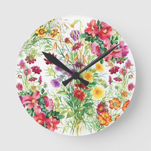 Wildblumen Acrylmauer, rund (mittel) Runde Wanduhr (Vorderseite)