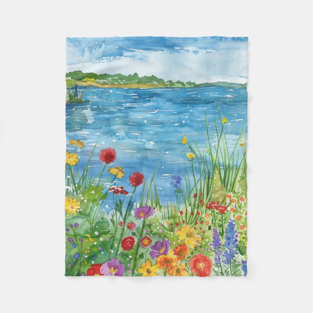 Wildblumen an einem See Fleecedecke (Vorderseite)