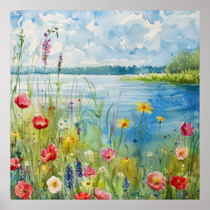 Wildblumen an einem See Poster