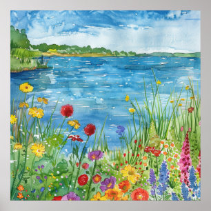 Wildblumen an einem See Poster