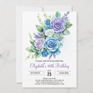 Wildblumen Aqua Blue 40. Geburtstag Einladung