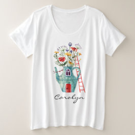 Wildblumen Aquamarin Teapot Mendrisiotto Große Größe T-Shirt
