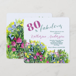 Wildblumen-Aquarell – 80 & Fabelhafter Geburtstag Einladung