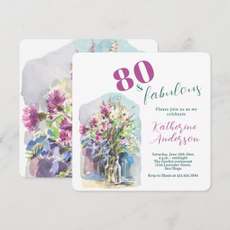 Wildblumen-Aquarell – 80 & Fabelhafter Geburtstag Einladung