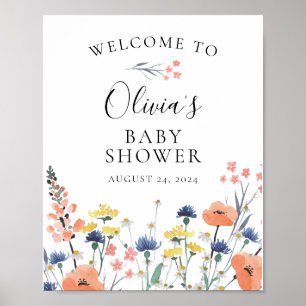 Wildblumen-Aquarell-Blumen-Baby-Shower-Willkommen Poster