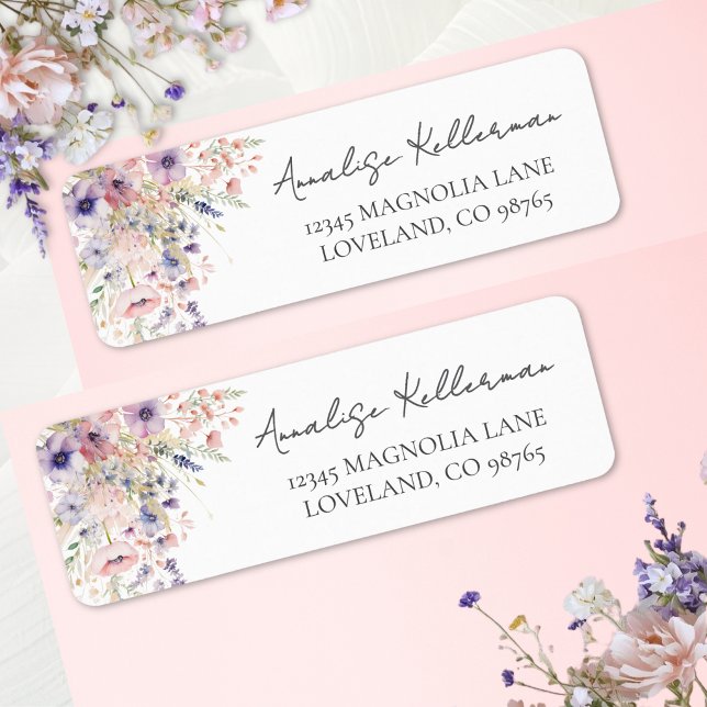 Wildblumen-Aquarell-Blumen-Rücksendeadresse (Wildflower Watercolor Floral Return Address Label)