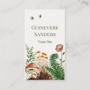 Wildblumen-Aquarell-Botanik Farn Pilz Visitenkarte