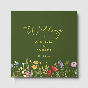 Wildblumen-Aquarell Grüne Blumige Hochzeit Gästebuch