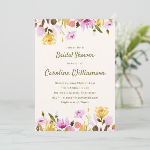 Wildblumen-Aquarell-Junggesellinnenabschied Rosa F Einladung