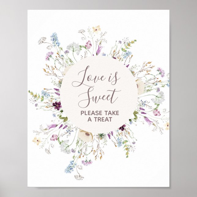 Wildblumen Aquarell Liebe ist Sweet Sign Poster (Vorne)
