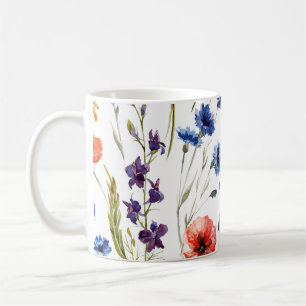 Wildblumen Aquarell Mohn Kamille Hintergrund Kaffeetasse