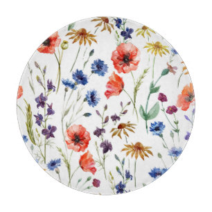 Wildblumen Aquarell Mohn Kamille Hintergrund Schneidebrett