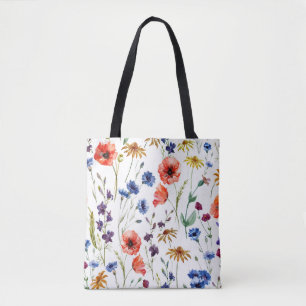 Wildblumen Aquarell Mohn Kamille Hintergrund Tasche