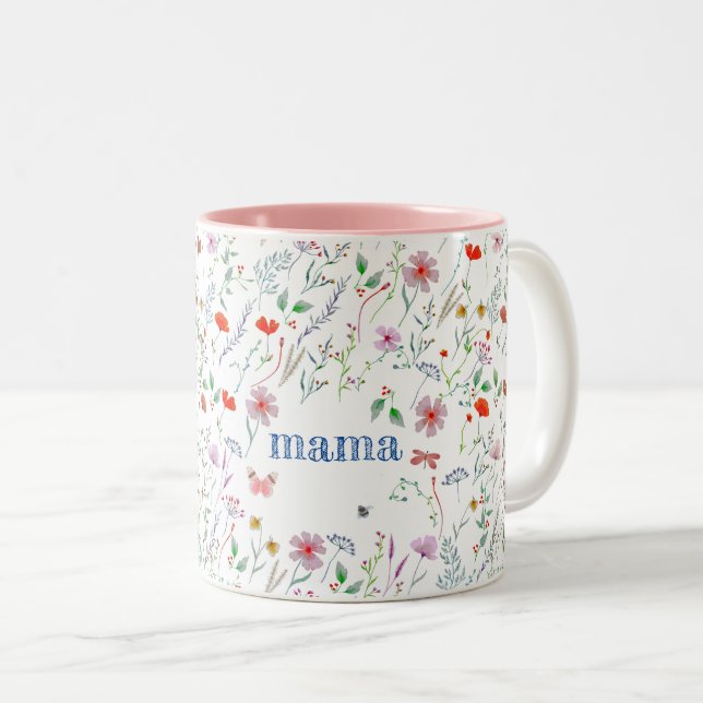 Wildblumen Aquarell niedlich Muttertagsmama Zweifarbige Tasse (VorderseiteRechts)