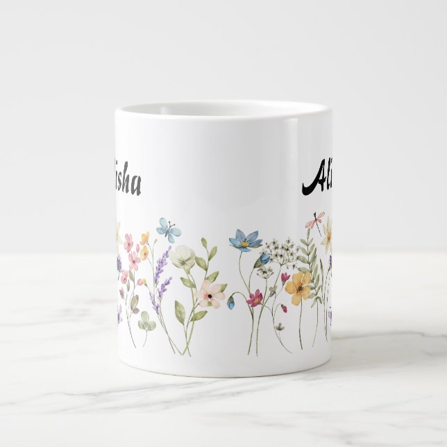 Wildblumen Aquarell Personalisiert Kaffee Tasse (Vorderseite)