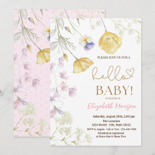 Wildblumen Aquarell Rosa Dots Kinderdusche Einladung
