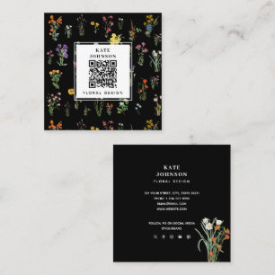 Wildblumen-Aquarell Schwarzes Florales Designer Bo Quadratische Visitenkarte