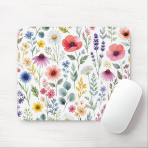 Wildblumen-Aquarell-Wiese Botanische Florale Mousepad