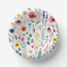Wildblumen-Aquarell-Wiese Botanische Florale Pappteller