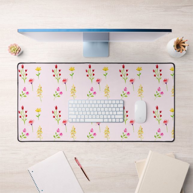 Wildblumen Aquarellfarben Boho Chic Moderne Schreibtischunterlage (Büro 1)