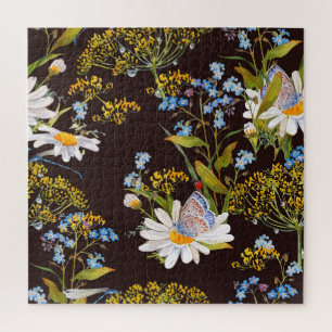 Wildblumen: Aquarellfarben mit schwarzem Hintergru