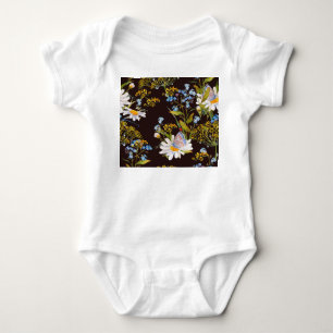 Wildblumen: Aquarellfarben mit schwarzem Hintergru Baby Strampler