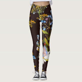 Wildblumen: Aquarellfarben mit schwarzem Hintergru Leggings