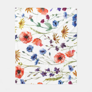 Wildblumen Aquarellmohn Kamille Hintergrund Fleecedecke