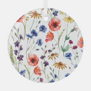 Wildblumen Aquarellmohn Kamille Hintergrund Ornament Aus Glas