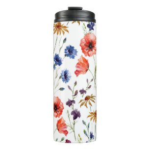 Wildblumen Aquarellmohn Kamille Hintergrund Thermosbecher
