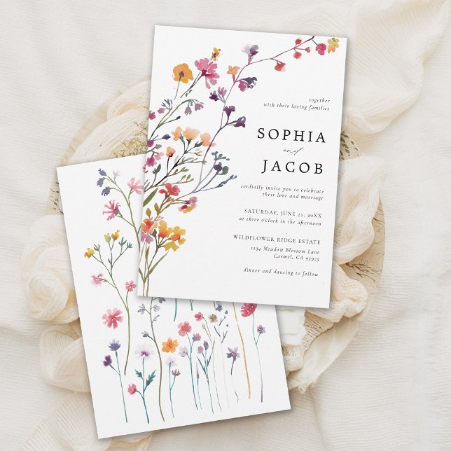 Wildblumen Arch Happy Colorful Modern Wedding Einladung (wildflower wedding theme colorful arch invitation garden outdoors meadow forest spring summer fall)