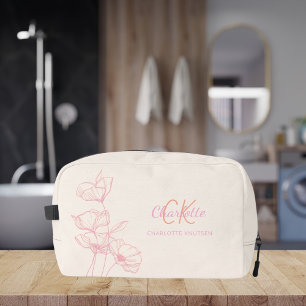 Wildblumen Art Pink Creme Monogramm Name Waschbeutel