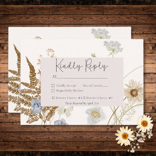 Wildblumen auf Cream Wedding Two Dinner RSVP Karte