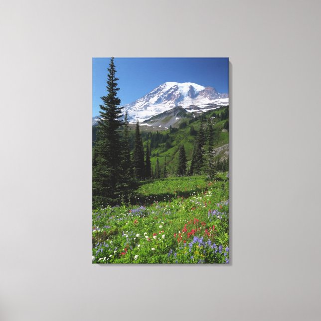 Wildblumen auf dem Rainier Leinwanddruck (Vorderseite)