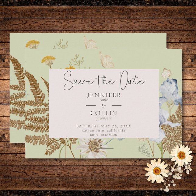 Wildblumen auf der Hochzeit Save The Date (Wildflowers on Light Sage Wedding Save The Date)