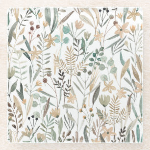 Wildblumen auf der Weide: Aquarellenkarm. Glasuntersetzer