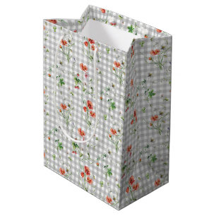 Wildblumen auf silbernem Gingham Mittlere Geschenktüte