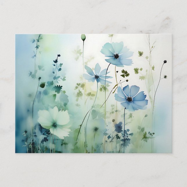 Wildblumen auf weichem, blauem Wasser Postkarte (Vorderseite)
