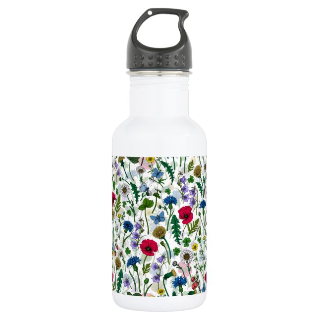 Wildblumen auf weißlich edelstahlflasche (Vorderseite)