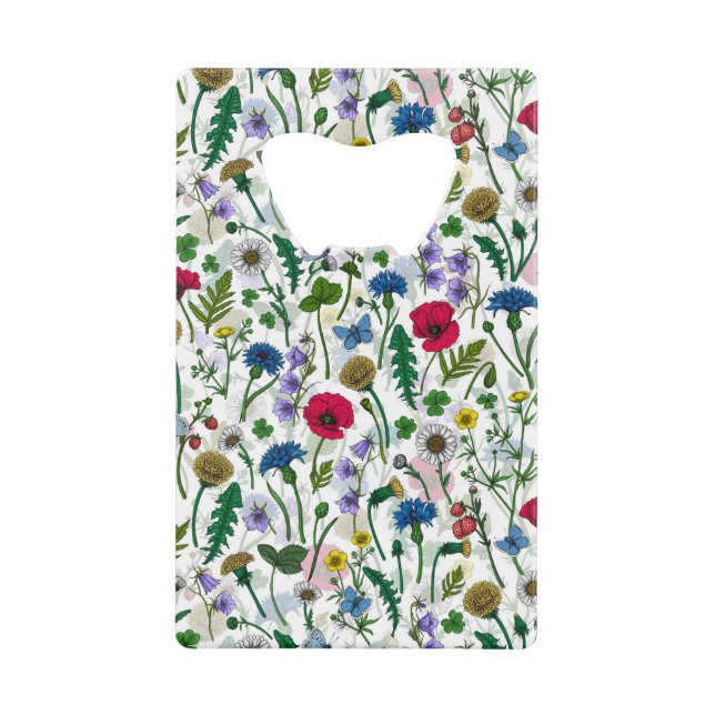 Wildblumen auf weißlich geldbeutel flaschenöffner (Vorderseite)