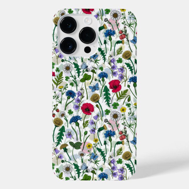 Wildblumen auf weißlich iPhone 14 pro max  hülle (Rückseite)