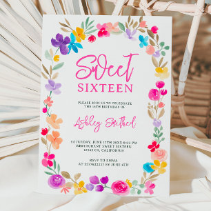 Wildblumen aus gestrichenem Garten Wiese Sweet 16 Einladung