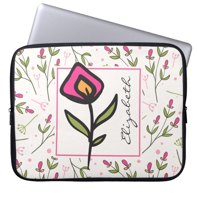 Wildblumen aus rosa und grünem, langem Stechen Per Laptopschutzhülle (Vorderseite)