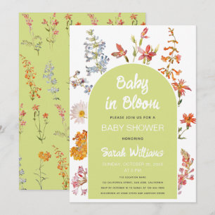 Wildblumen Baby im Blumenregen Grüner Bogen Floral Einladung